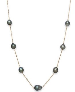 Belle de Mer 14k Gold Baroque Tahitian Pearl Station Necklace (8mm)   Necklaces   Jewelry & Watches