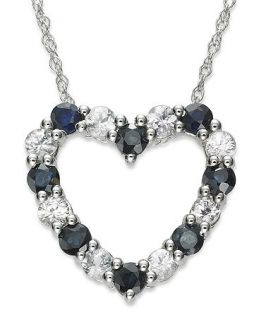 10k White Gold Necklace, Blue Sapphire (3/8 ct. t.w.) and White Sapphire (1/3 ct. t.w.) Heart Pendant   Necklaces   Jewelry & Watches
