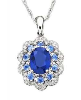 14k White Gold Sapphire (1 1/2 ct. t.w.) & Diamond (1/8 ct. t.w.) Flower Pendant   Necklaces   Jewelry & Watches