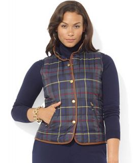 Lauren Ralph Lauren Plus Size Plaid Leather Trim Vest   Jackets & Blazers   Plus Sizes