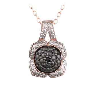 DB Designs Rose Gold Over Silver Black Diamond Floral Necklace Enduring Jewels Diamond Necklaces