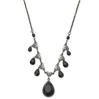1928 Black plated Faceted Jet Bead Multi Teardrop 16 Inch with Extension Necklace 1928 Boutique Jewelry