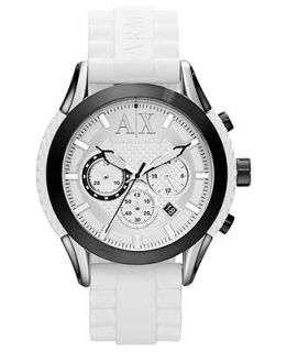 AX Armani Exchange Watch, Mens Chronograph White Textured Silicone Strap 47mm AX1225   Watches   Jewelry & Watches