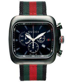 Gucci Watch, Mens Swiss Chronograph Coupe Green and Red Stripe Nylon Strap 44mm YA131202   Watches   Jewelry & Watches