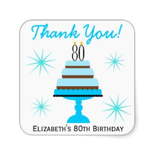 Blue 80th Birthday Cake Favor Stickers
