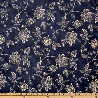 108'' Wide Essential Jacobean Floral Vine Navy Fabric By The Yard