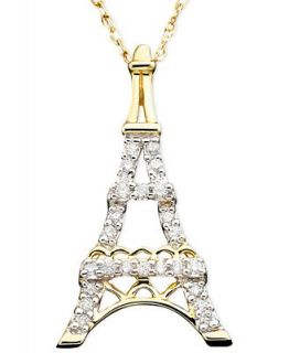 Diamond Necklace, 14k Gold Pendant Eiffel Tower Diamond Pendant (1/10 ct. t.w.)   Necklaces   Jewelry & Watches