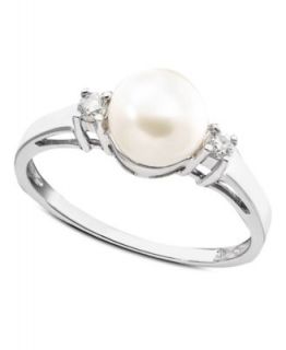 14k Gold Ring, Cultured Freshwater Pearl and Diamond Accent   Rings   Jewelry & Watches