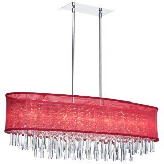 Dainolite JOS 36 8 J46381507 109 8 Light Oval Crystal Pendant with Red Organza Shade, Polished Chrome/Crystal/Red Organza   Ceiling Pendant Fixtures  