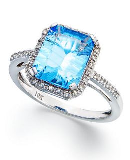 10k White Gold Ring, Diamond (1/8 ct. t.w.) and Blue Topaz (3 3/8 ct. t.w.) Ring   Rings   Jewelry & Watches
