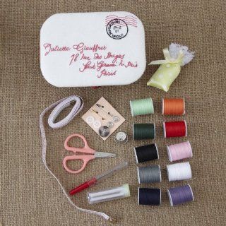 Oui, Paris Postal Letter Wicker Basket Sewing Kit, Pink