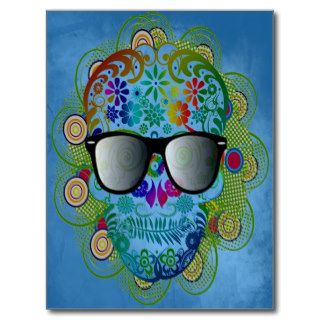 Very cool colourful skull with glasses postcard