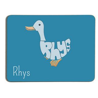 personalised large farmyard duck placemat for boys by name art