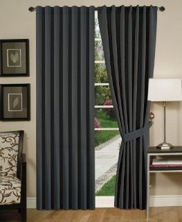 Chezmoi Collection Solid Color Charcoal Thermal Insulated Back Tap Window Curtain Panels 108"x84"L   1 Pair   Window Treatment Curtains