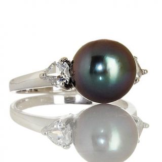 Designs by Turia 9 10mm Cultured Tahitian Pearl and White Topaz Sterling Silver