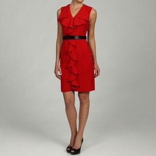 Calvin Klein Women's Ruffle Front Belted Dress Calvin Klein Casual Dresses