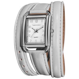 Vernier Women's Quartz Silvertone White Genuine Leather Triple Wrap Strap Watch Vernier Women's Vernier Watches