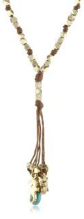 Ettika Brown Wax Necklace with Gold Colored Charmed Tassel Pendant Necklaces Jewelry