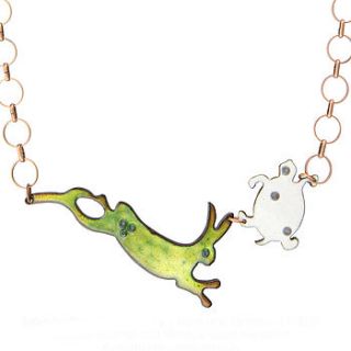 hare and tortoise enamel necklace by saba jewellery