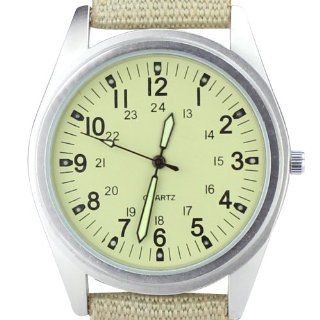 Orkina Mens Silver Case Beige Dial Quartz Canvas Fabric Strap Fashion Wrist Watch P104 SBE Orkina Watches
