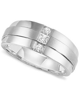Triton Mens Diamond Ring, Stainless Steel Diamond Three Stone Wedding Band (1/6 ct. t.w.)   Rings   Jewelry & Watches