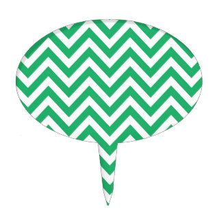 Zigzag Pattern Emerald Spring Green and White Chev Cake Topper