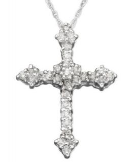 Diamond Necklace, 14k White Gold Diamond Antique Cross Pendant (1/10 ct. t.w)   Necklaces   Jewelry & Watches