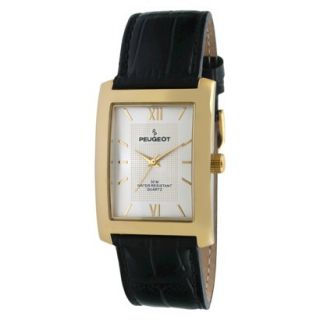Mens Peugeot Gold tone Silver Dial Leather Stra