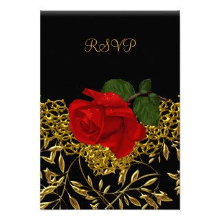 RSVP Reply Floral Lace Black Gold RED Rose Personalized Announcement