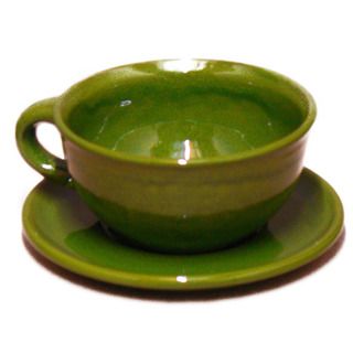 Terafeu French Handmade Provencial Green 16 oz Cafe Au Lait Set Coffee Mugs