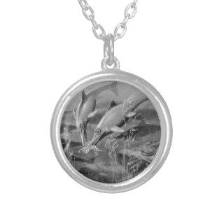 Vintage retro ichthyosaur black and white picture personalized necklace