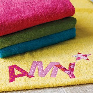 bright personalised towel by sugar plum handmade gifts