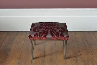 rubelli cut velvet polished steel footstool by the london chair collective