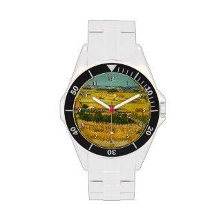 Van Gogh Harvest at La Crau, Montmajour Background Wrist Watch