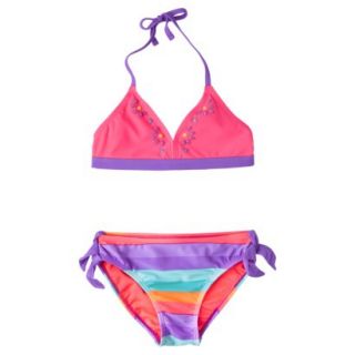 Girls 2 Piece Stirped Halter Bikini Swimsuit Set
