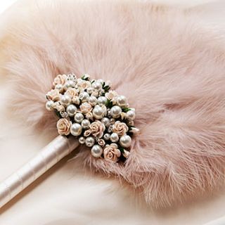 fleur rose and pearl wedding feather fan by britten weddings