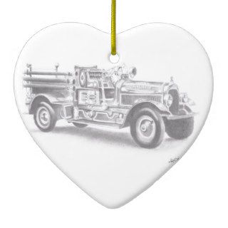 hand drawn vintage fire truck sketch christmas ornament