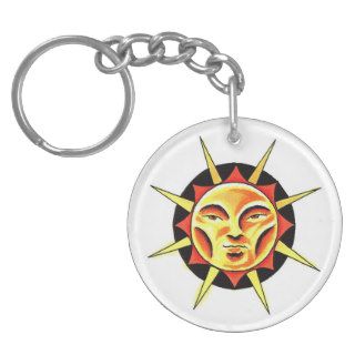 Cool cartoon tattoo symbol Sun Face Flame Acrylic Key Chain