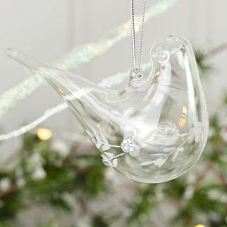 clear bird with etched branch design bauble by lisa angel homeware and gifts
