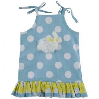 Mudpie Ruffle Dots Bunny Dress (0 6 Months, Blue) Clothing