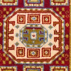 Indo Hand knotted Kazak Burgundy/ Beige Wool Rug (2' x 4') Accent Rugs