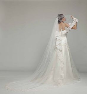 french lace cathedral length bridal veil by melanie potro bridal couture