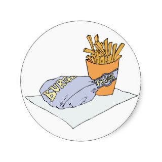 Burger Fries Junk Snack Food Cartoon Art Round Sticker