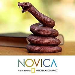 Suar Wood 'Coiled Snake' Sculpture (Indonesia) Novica Statues & Sculptures