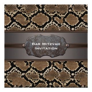 Snake Skin Brown Black Bar Mitzvah Custom Announcements