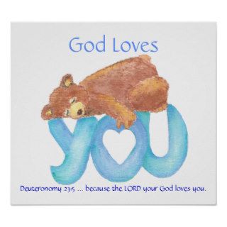 Kids Room Scripture, God Loves You, Teddy Bear Poster