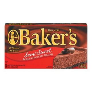 Bakers Semi Sweet Chocolate Baking Bar 4 oz