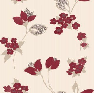 Grandeco Luxury Emotion Textured Vinyl Floral Damask Leaf Wallpaper   Red 217011    