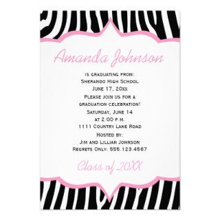 Girly Pink and Zebra Print Graduation Party Announcement