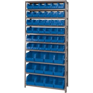 Quantum Storage Complete Shelving System with Large Parts Bins — 12in. x 36in. x 75in. Rack Size, 36 Bins, Blue  Single Side Bin Units